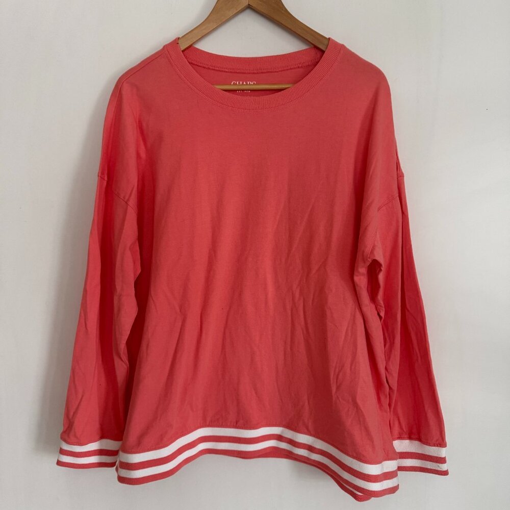 Chaps Woman Orange/White Long Sleeve Pullover Shirt Top Size 2XL